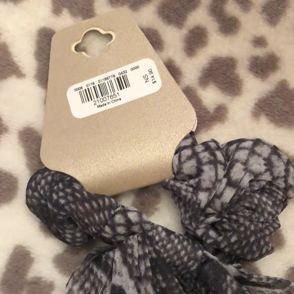 Tasha Snakeskin Scarf Tail Hair Scrunchie in Gray Black